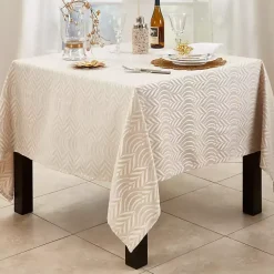 Kirklands Home Beige Jacquard Leaf Tablecloth, 72 in. Brown Hot