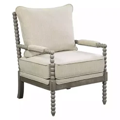 Kirklands Home Beige Liam Turned Leg Accent Chair Ivory Hot