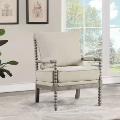 Kirklands Home Beige Liam Turned Leg Accent Chair Ivory Hot