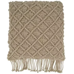 Blankets & Throws>Kirklands Home Beige Macrame Design Throw Pillow Tan