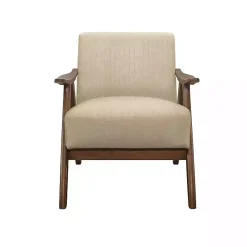 Kirklands Home Beige Mid-Century Hazel Wood Frame Accent Chair Tan Sale