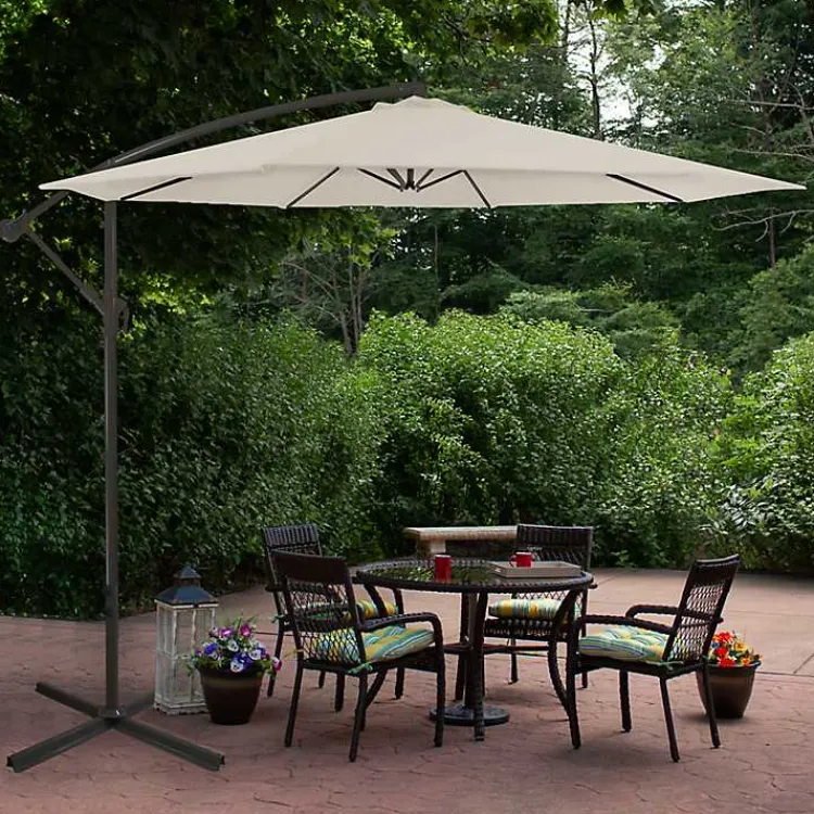 Kirklands Home Beige Offset Hand Crank Outdoor Umbrella Hot