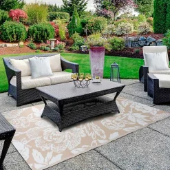 Kirklands Home Beige Roses Outdoor Area Rug, 4x6 Clearance