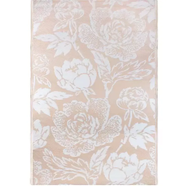 Kirklands Home Beige Roses Outdoor Area Rug, 4x6 Clearance