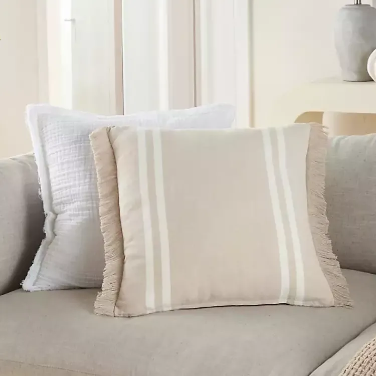 Pillows>Kirklands Home Beige Striped Linen Throw Pillow