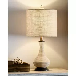 Kirklands Home Beige Stripes Curved Table Lamp Tan Sale