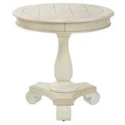 Kirklands Home Beige Traditional Round Pedestal Accent Table Ivory Clearance