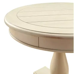 Kirklands Home Beige Traditional Round Pedestal Accent Table Ivory Clearance