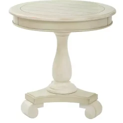 Kirklands Home Beige Traditional Round Pedestal Accent Table Ivory Clearance
