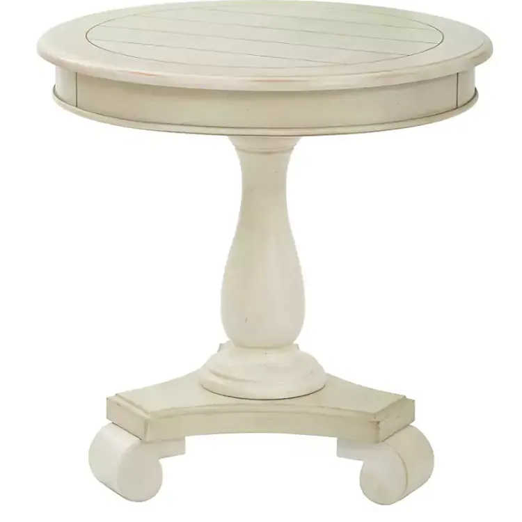 Kirklands Home Beige Traditional Round Pedestal Accent Table Ivory Clearance