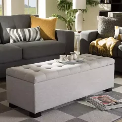 Kirklands Home Beige Tufted Contemporary Storage Bench Best