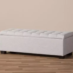 Kirklands Home Beige Tufted Contemporary Storage Bench Best