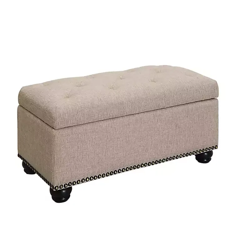 Kirklands Home Beige Tufted Jess Storage Ottoman Bench Tan Hot