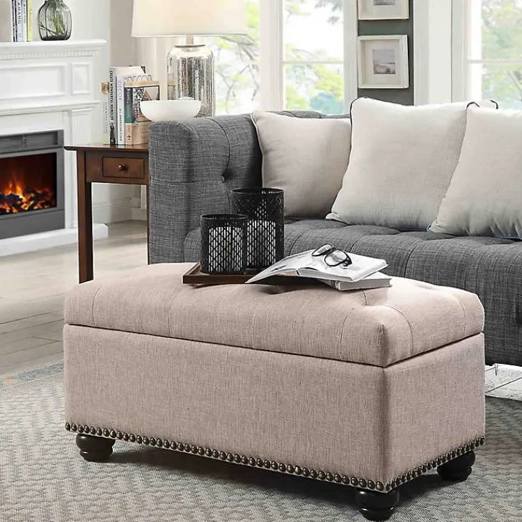 Kirklands Home Beige Tufted Jess Storage Ottoman Bench Tan Hot