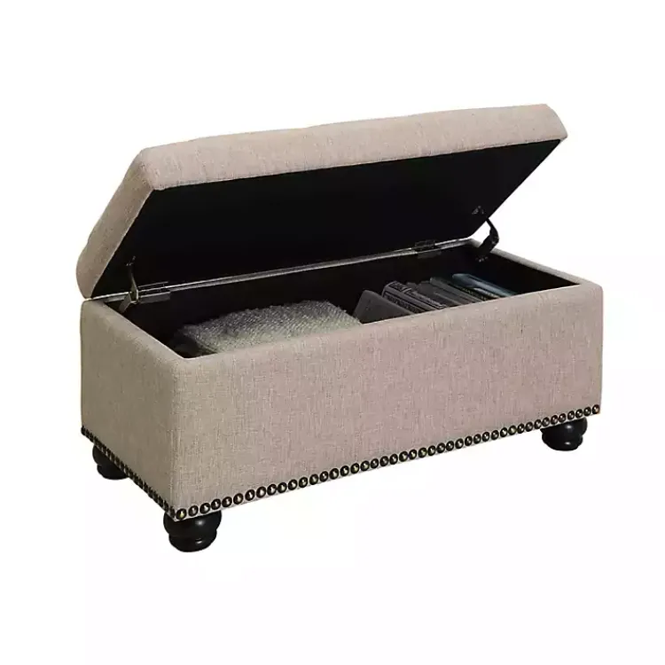 Kirklands Home Beige Tufted Jess Storage Ottoman Bench Tan Hot