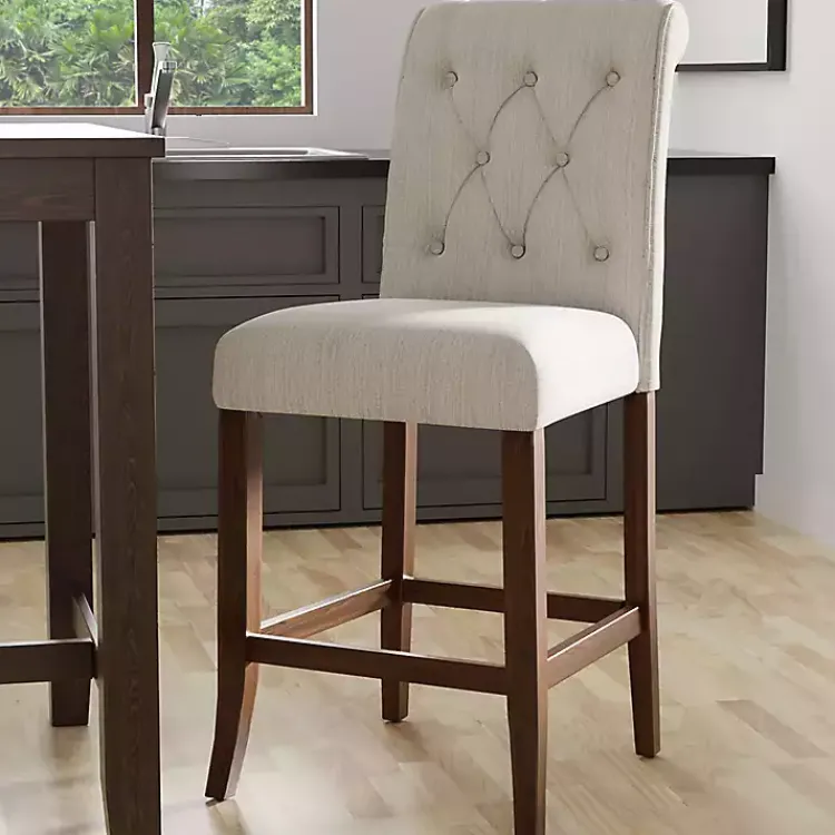 Kirklands Home Beige Tufted Landon Counter Stools, Set of 2 Tan