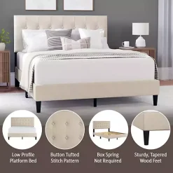 Kirklands Home Beige Tufted Low Profile Platform Queen Bed Tan Sale