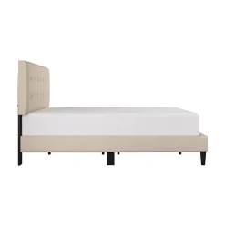 Kirklands Home Beige Tufted Low Profile Platform Queen Bed Tan Sale