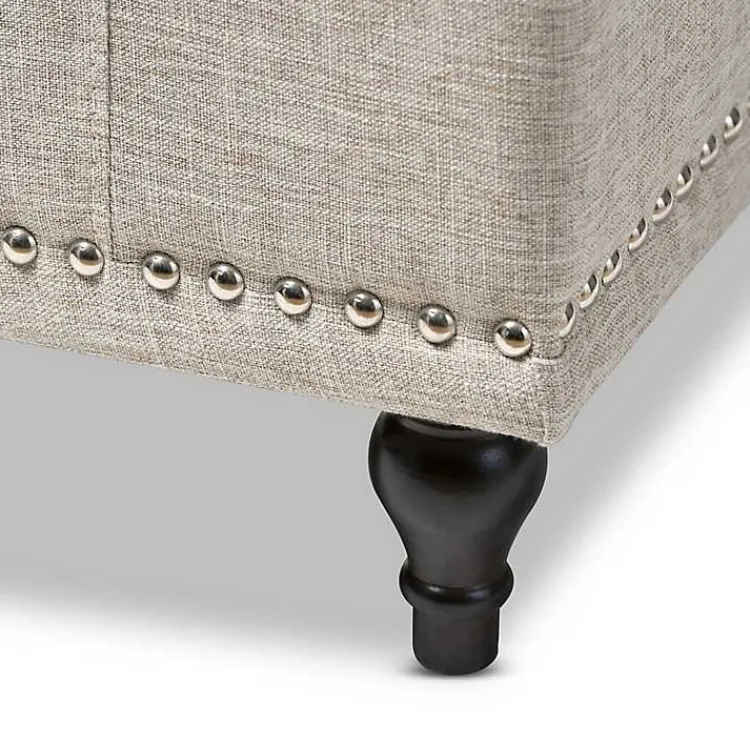 Kirklands Home Beige Tufted Upholstery Storage Ottoman Tan Discount