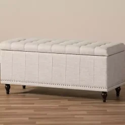 Kirklands Home Beige Tufted Upholstery Storage Ottoman Tan Discount
