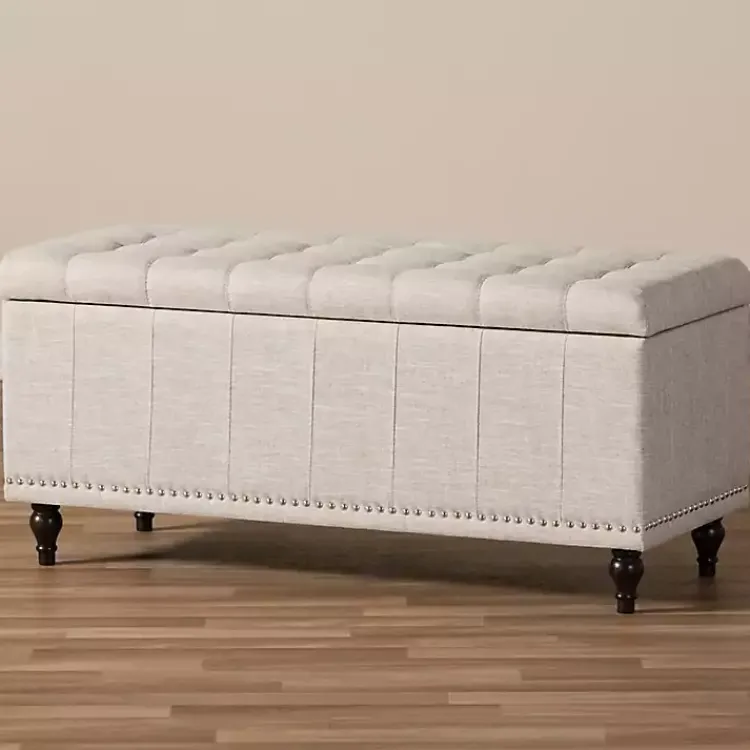 Kirklands Home Beige Tufted Upholstery Storage Ottoman Tan Discount