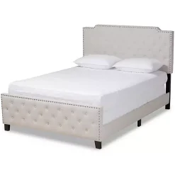 Kirklands Home Beige Upholstered Button Tufted King Panel Bed Ivory Online