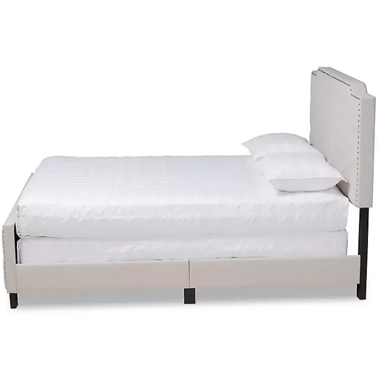 Kirklands Home Beige Upholstered Button Tufted King Panel Bed Ivory Online
