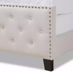 Kirklands Home Beige Upholstered Button Tufted King Panel Bed Ivory Online