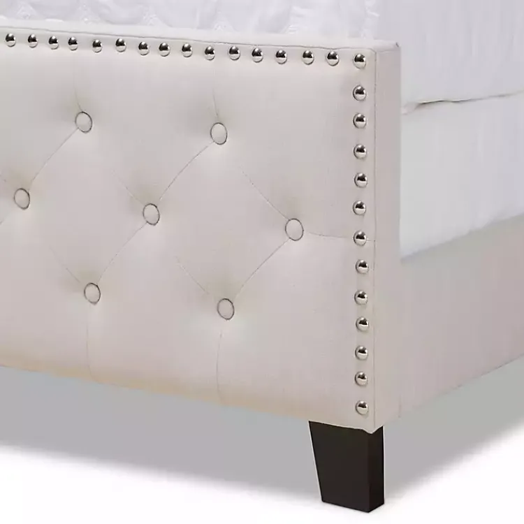 Kirklands Home Beige Upholstered Button Tufted King Panel Bed Ivory Online