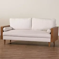Kirklands Home Beige Upholstered Harley Walnut Sofa Tan Hot
