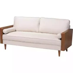 Kirklands Home Beige Upholstered Harley Walnut Sofa Tan Hot