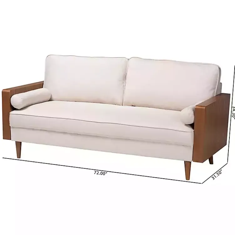Kirklands Home Beige Upholstered Harley Walnut Sofa Tan Hot