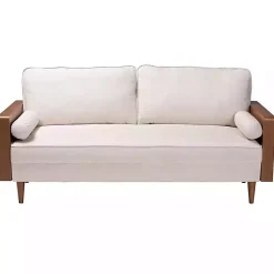 Kirklands Home Beige Upholstered Harley Walnut Sofa Tan Hot