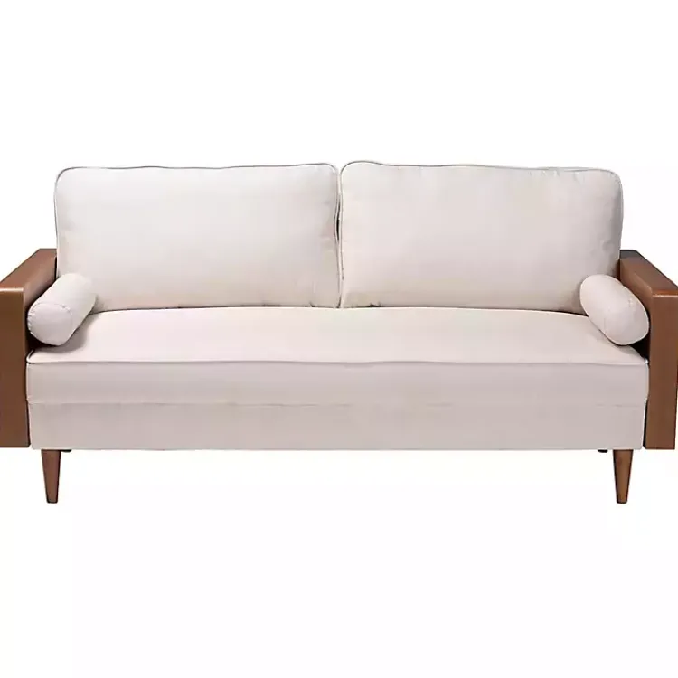 Kirklands Home Beige Upholstered Harley Walnut Sofa Tan Hot
