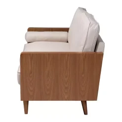 Kirklands Home Beige Upholstered Harley Walnut Sofa Tan Hot