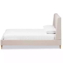 Kirklands Home Beige Upholstered Wingback Queen Platform Bed Ivory