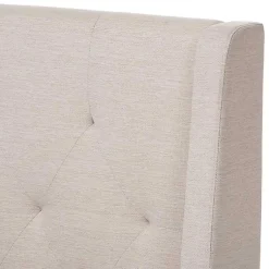 Kirklands Home Beige Upholstered Wingback Queen Platform Bed Ivory