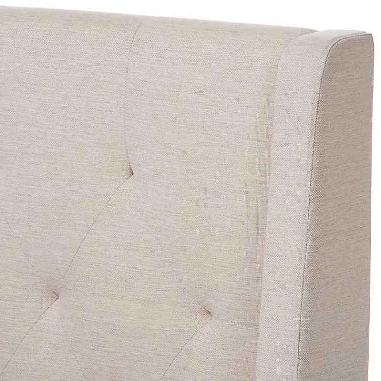 Kirklands Home Beige Upholstered Wingback Queen Platform Bed Ivory