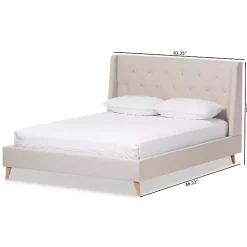 Kirklands Home Beige Upholstered Wingback Queen Platform Bed Ivory