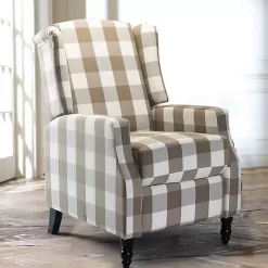 Kirklands Home Beige Windowpane Plaid Recliner Outlet
