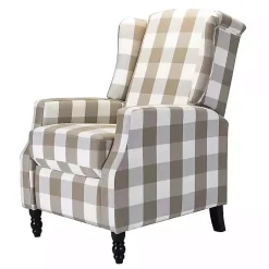 Kirklands Home Beige Windowpane Plaid Recliner Outlet