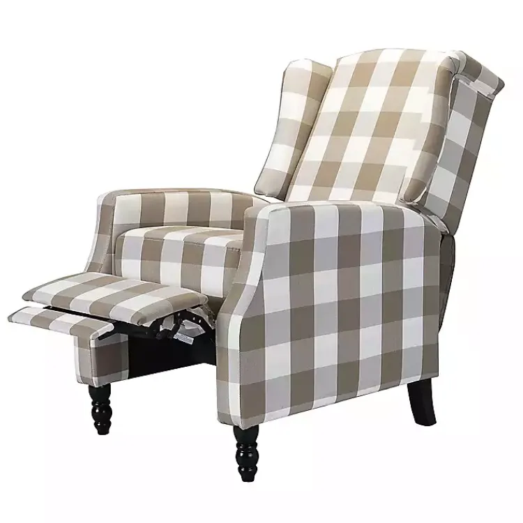 Kirklands Home Beige Windowpane Plaid Recliner Outlet