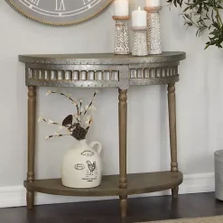 Kirklands Home Beige Wood and Metal Half Moon Console Table Tan Outlet