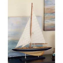 Statues & Figurines>Kirklands Home Beige Wood Coastal Sailboat, 21 in.