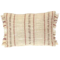 Pillows>Kirklands Home Beige Woven Red Stripes Lumbar Pillow Tan