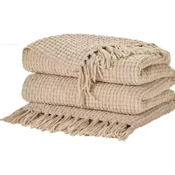Blankets & Throws>Kirklands Home Beige Woven Waffle Knit Chenille Throw Tan