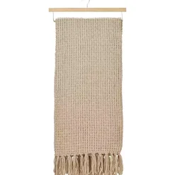 Blankets & Throws>Kirklands Home Beige Woven Waffle Knit Chenille Throw Tan