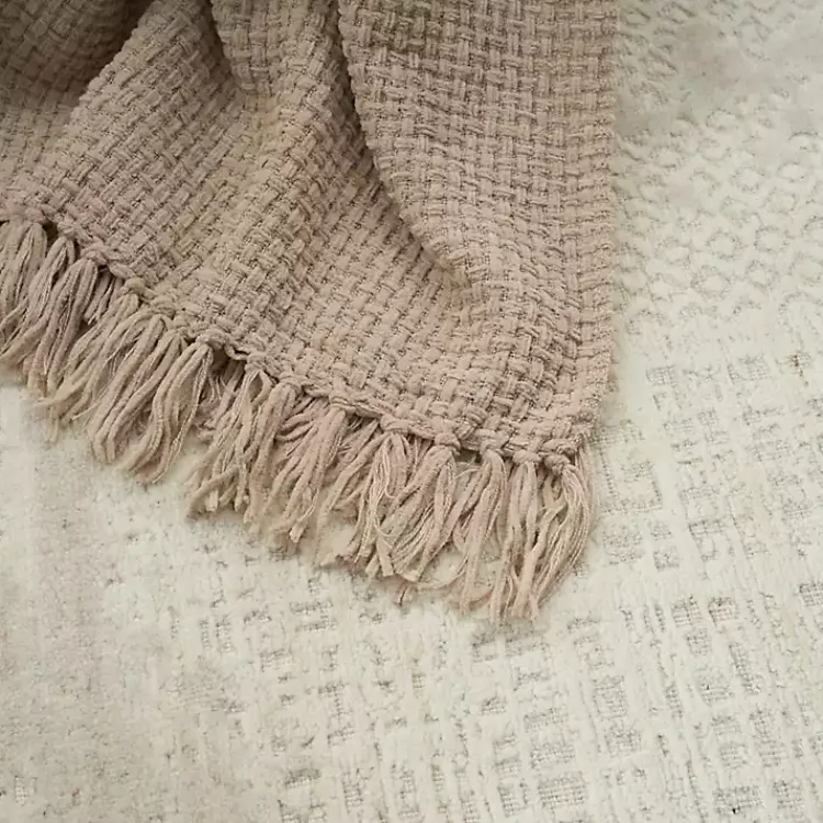Blankets & Throws>Kirklands Home Beige Woven Waffle Knit Chenille Throw Tan