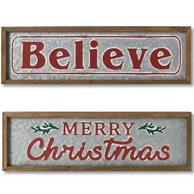 Christmas Art & Wall Decor>Kirklands Home Believe and Merry Christmas Wall Plaques, Set of 2