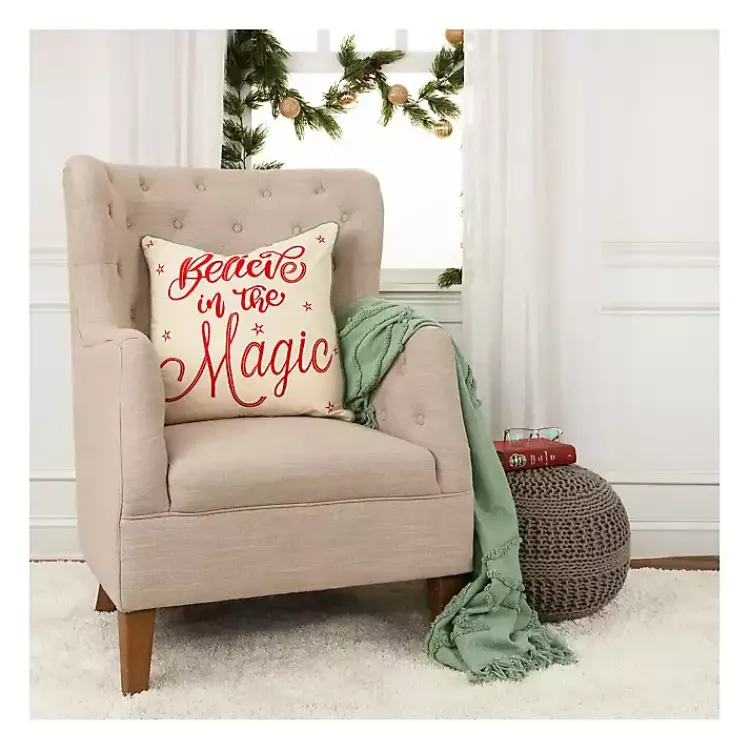 Christmas Pillows>Kirklands Home Believe in the Magic Christmas Throw Pillow White